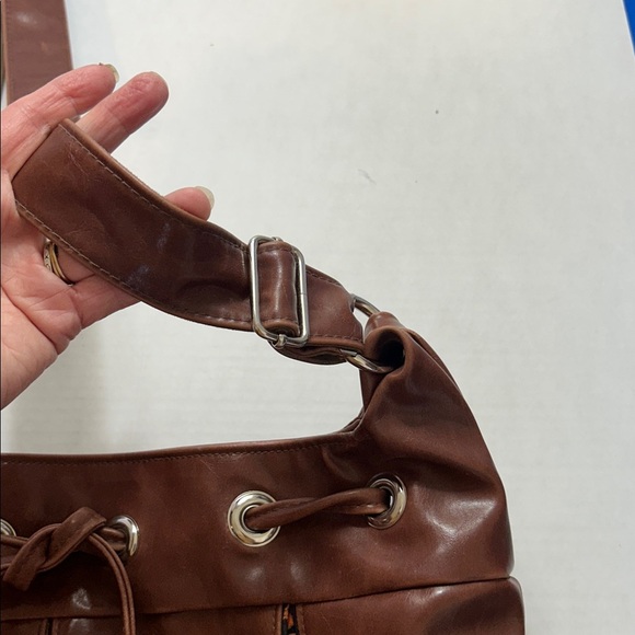 CRYSTALYN KAE SOIRREE BROWN DRAWSTRING TOTE WITH FABRIC INSERTS MADE IN USA - Picture 4 of 16